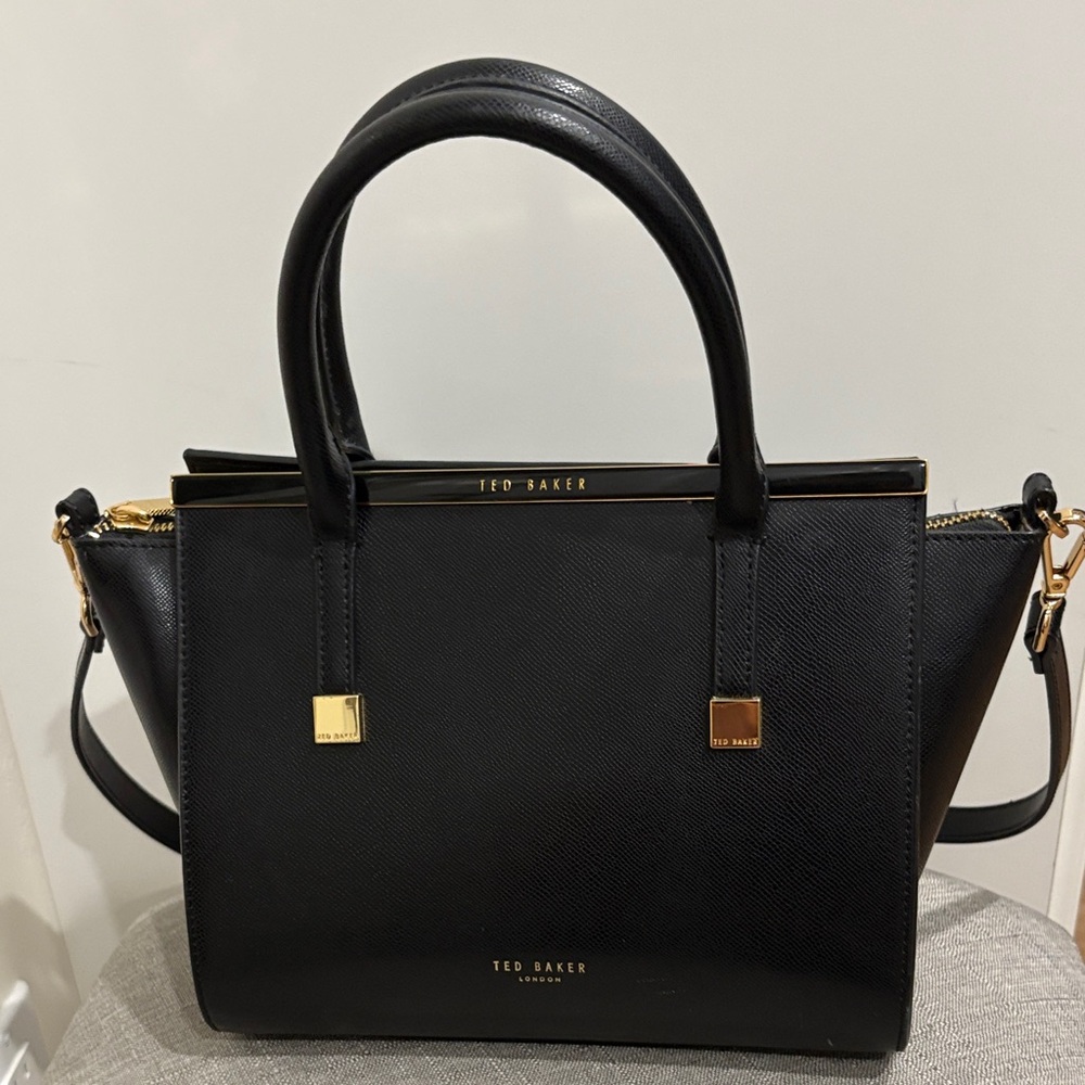 Ted Baker Black Structured Satchel with Gold Hardware crossbody bag